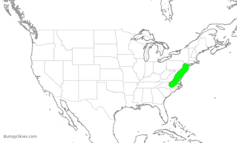 Turbulence forecast map for UAL1890, EWR to RDU