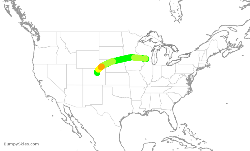 Turbulence forecast map for UAL1894, DEN to MSN