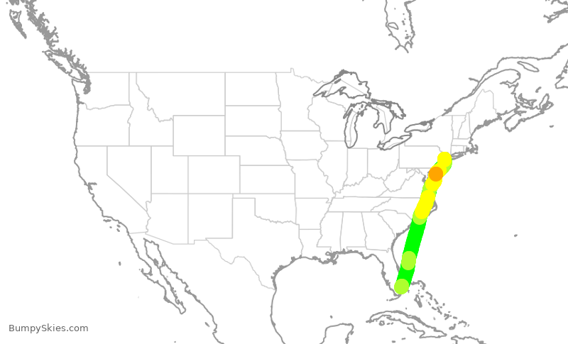 Turbulence forecast map for UAL1897, EWR to FLL