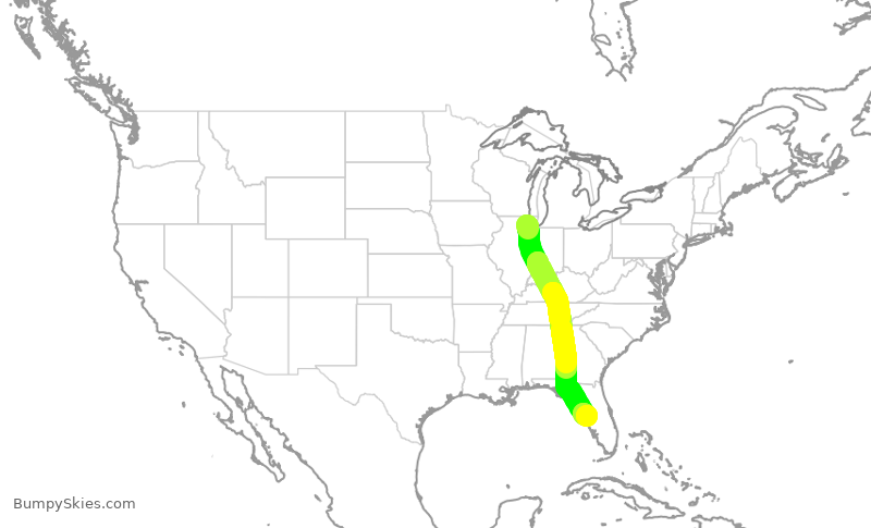 Turbulence forecast map for UAL1897, ORD to TPA