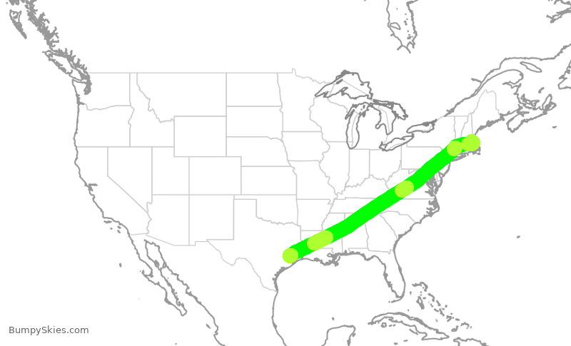 Turbulence forecast map for UAL1902, BOS to IAH