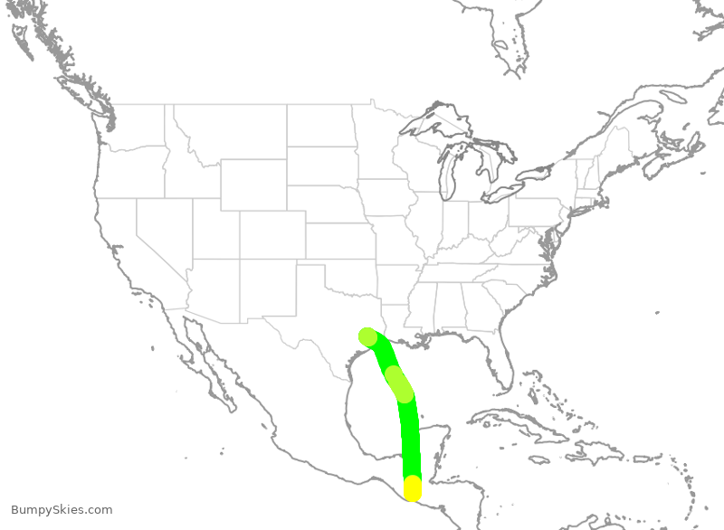 Turbulence forecast map for UAL1903, GUA to IAH