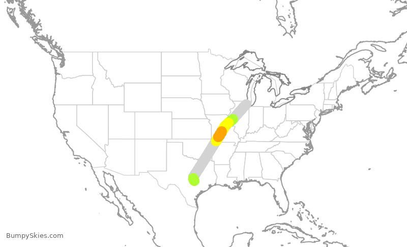 Turbulence forecast map for UAL1905, AUS to ORD