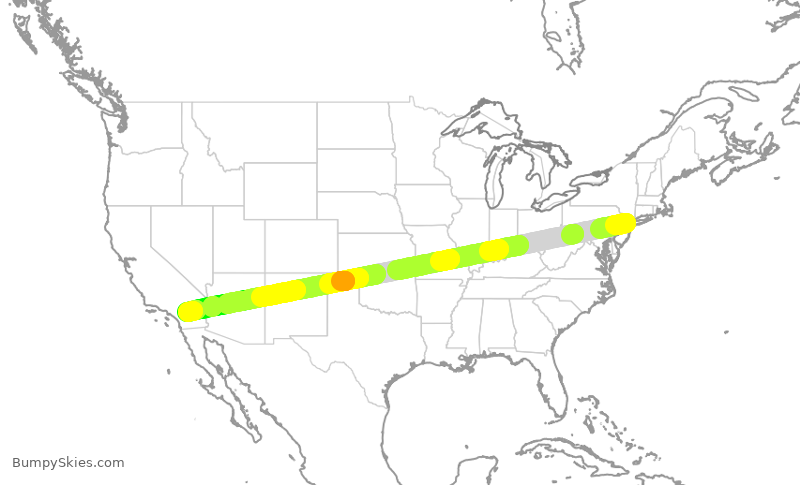 Turbulence forecast map for UAL1905, EWR to PSP