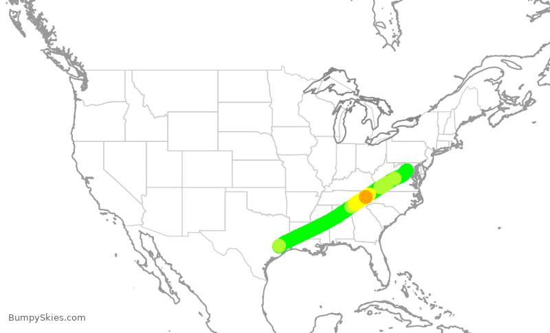 Turbulence forecast map for UAL1907, IAD to IAH