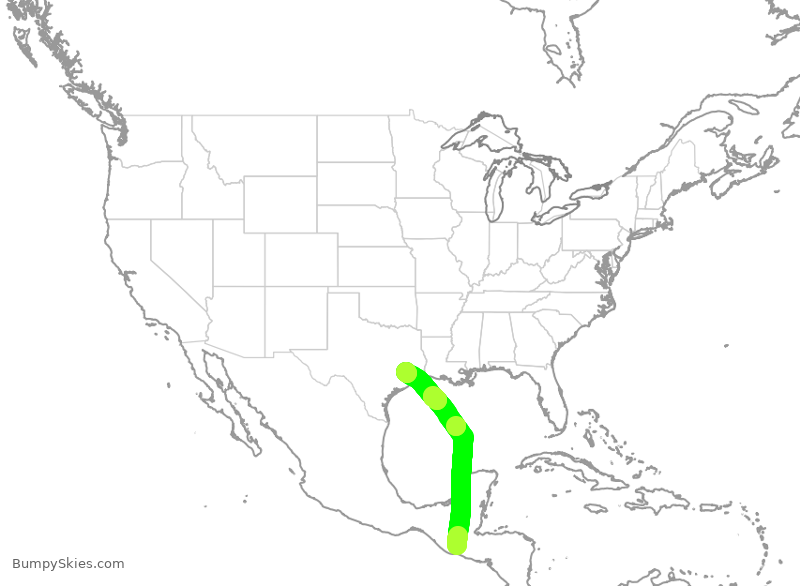 Turbulence forecast map for UAL1911, GUA to IAH