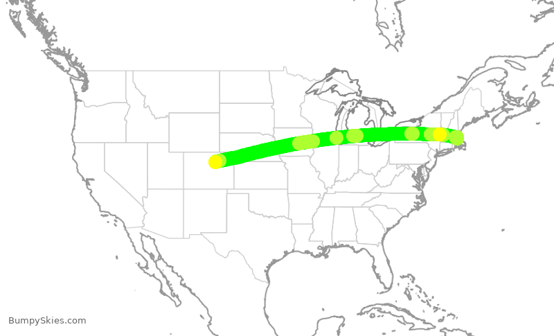 Turbulence forecast map for UAL1912, DEN to BOS