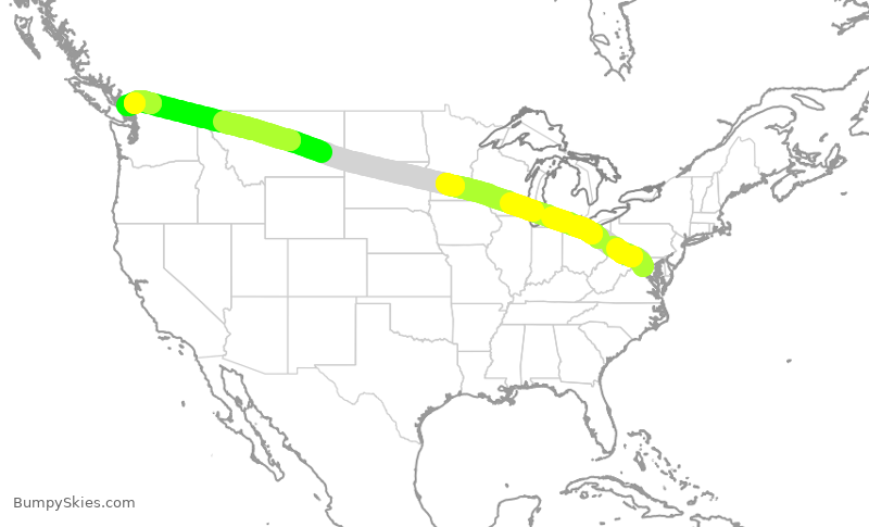 Turbulence forecast map for UAL1914, IAD to YVR