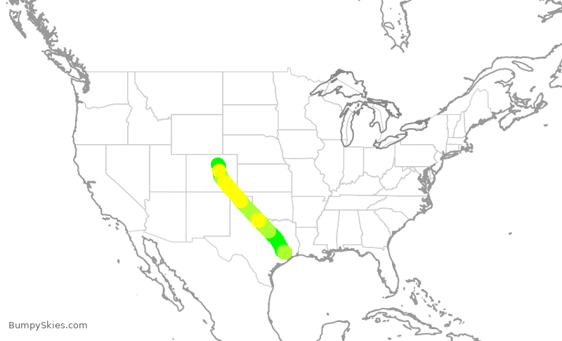 Turbulence forecast map for UAL1915, DEN to IAH