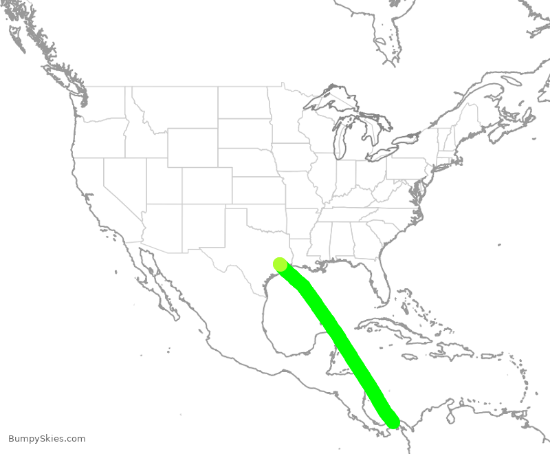 Turbulence forecast map for UAL1916, IAH to PTO