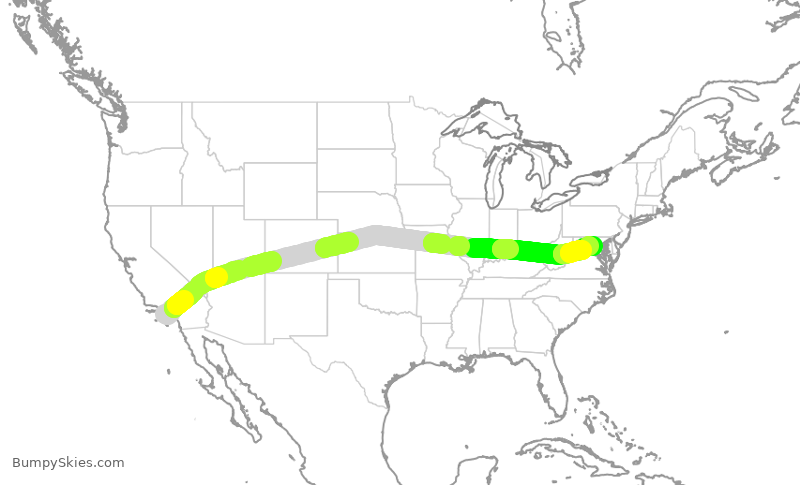 Turbulence forecast map for UAL1917, LAX to IAD