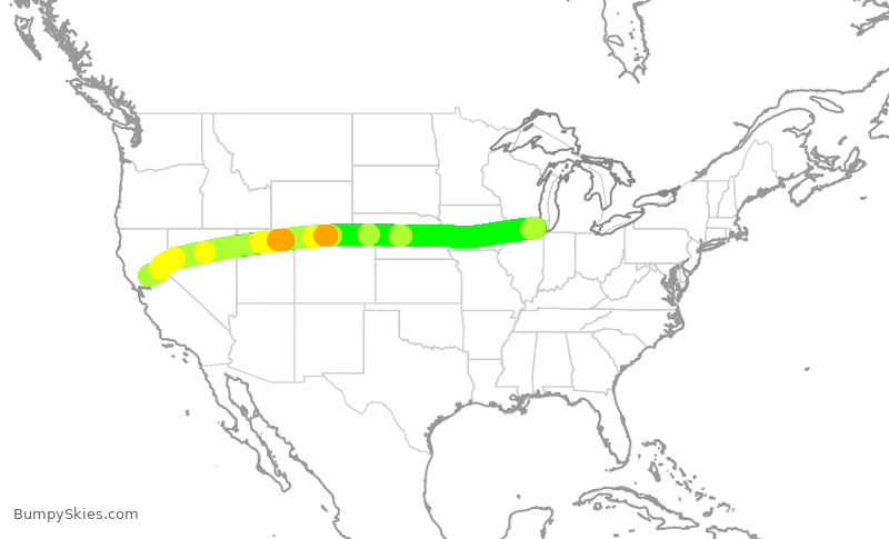 Turbulence forecast map for UAL1920, ORD to SMF