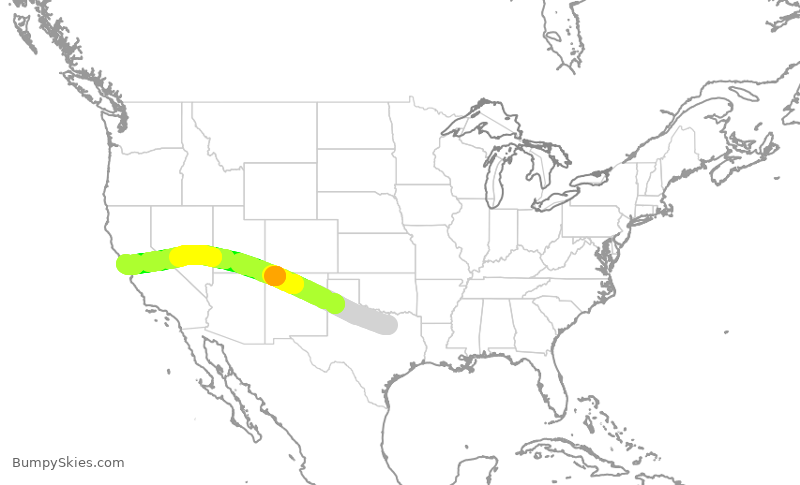 Turbulence forecast map for UAL1922, DFW to SFO