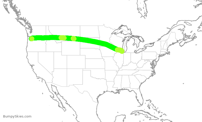 Turbulence forecast map for UAL1923, PDX to ORD