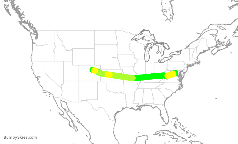 Turbulence forecast map for UAL1924, DEN to IAD