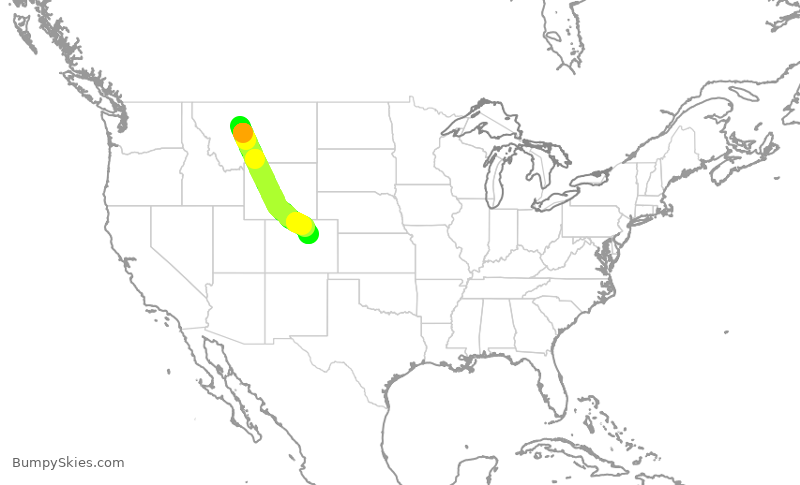 Turbulence forecast map for UAL1925, GTF to DEN
