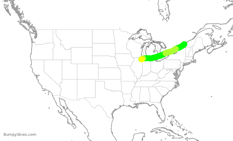 Turbulence forecast map for UAL1925, ORD to YUL