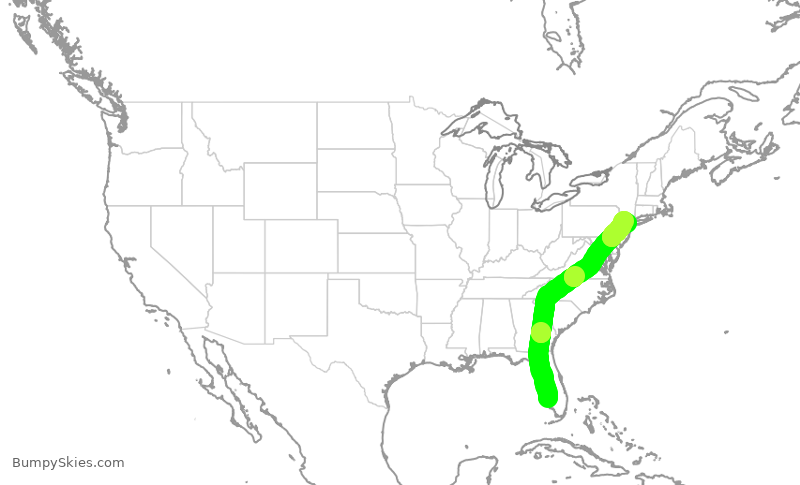 Turbulence forecast map for UAL1926, RSW to EWR