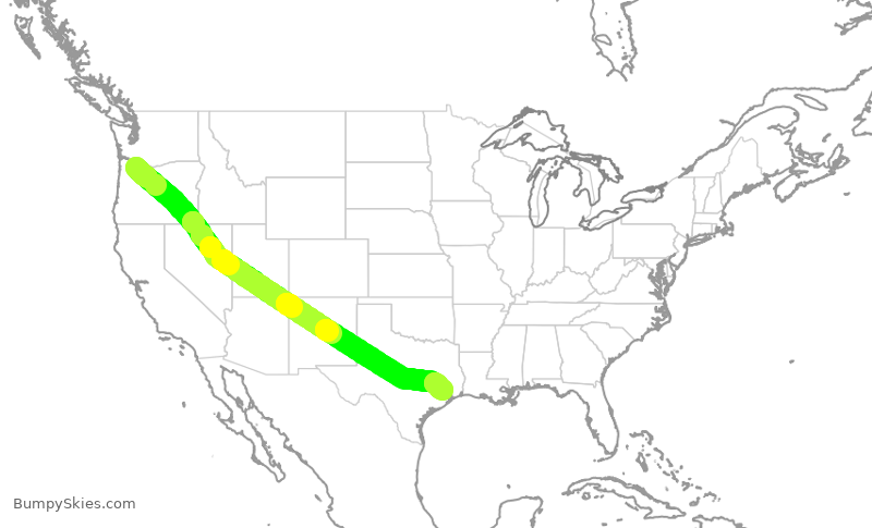 Turbulence forecast map for UAL1927, PDX to IAH