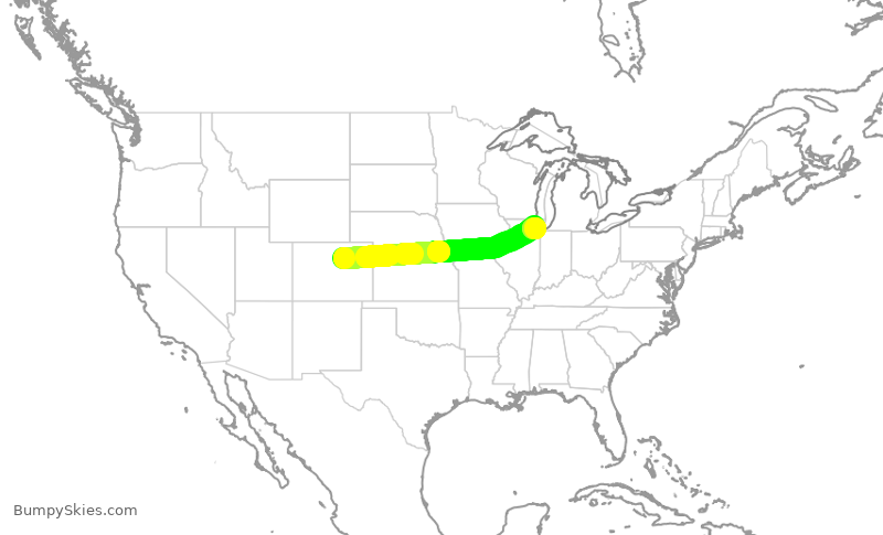 Turbulence forecast map for UAL1928, DEN to ORD