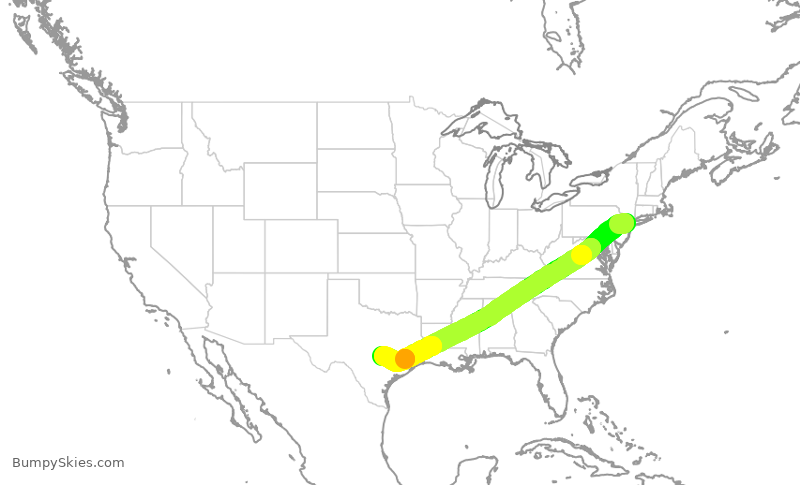 Turbulence forecast map for UAL1928, EWR to AUS