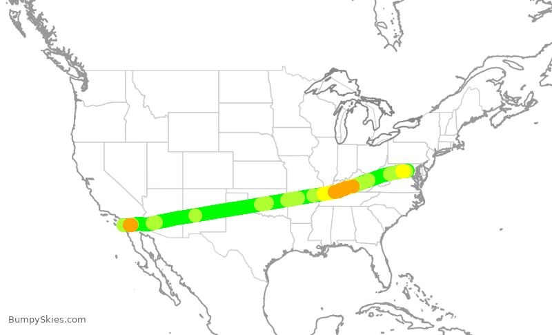 Turbulence forecast map for UAL1930, IAD to SAN