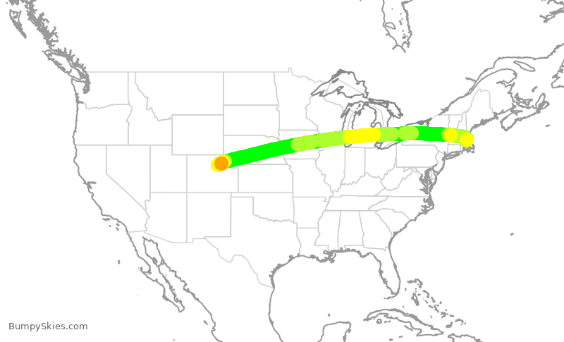 Turbulence forecast map for UAL1932, BOS to DEN