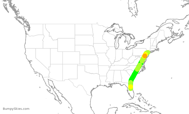 Turbulence forecast map for UAL1932, EWR to MCO