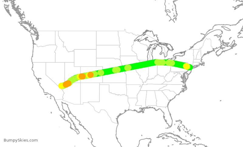Turbulence forecast map for UAL1933, LAS to EWR
