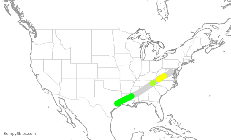 Turbulence forecast map for UAL1935, IAD to IAH