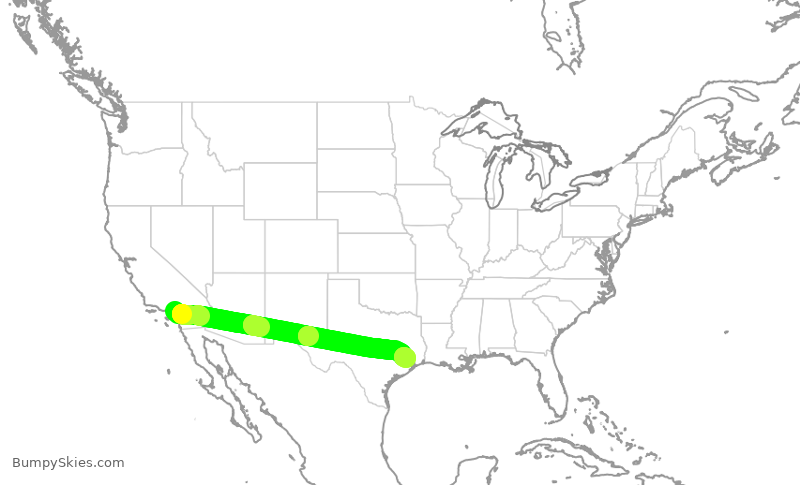 Turbulence forecast map for UAL1936, ONT to IAH