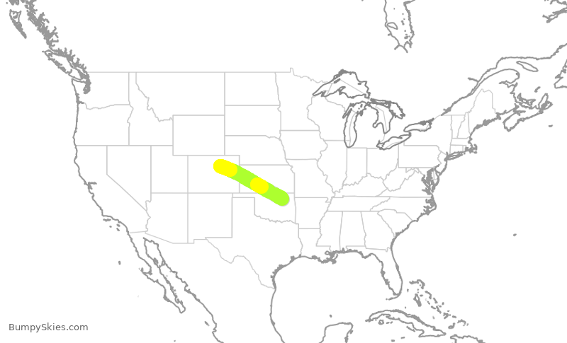Turbulence forecast map for UAL1937, DEN to TUL