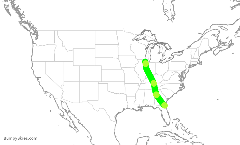 Turbulence forecast map for UAL1938, ORD to JAX
