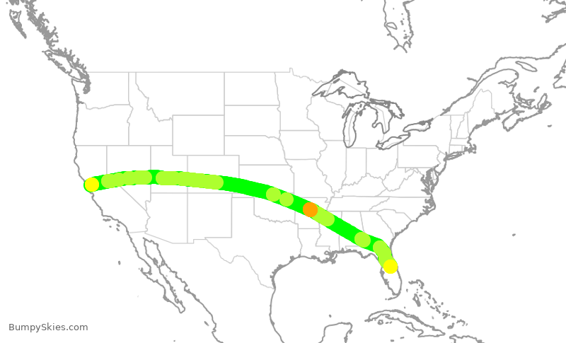 Turbulence forecast map for UAL1939, SFO to MCO