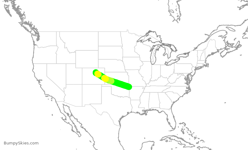 Turbulence forecast map for UAL1940, XNA to DEN