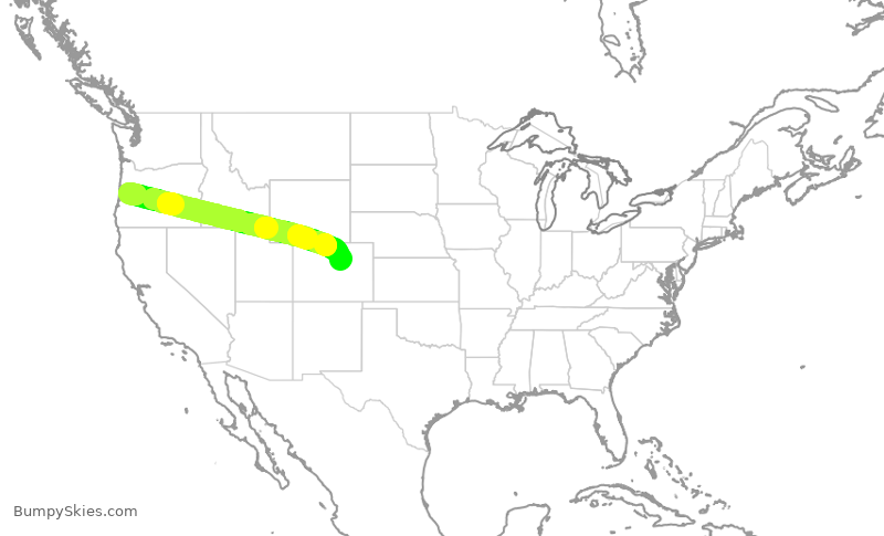 Turbulence forecast map for UAL1942, EUG to DEN
