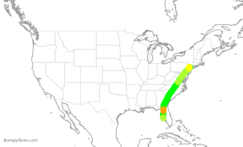 Turbulence forecast map for UAL1945, SRQ to EWR