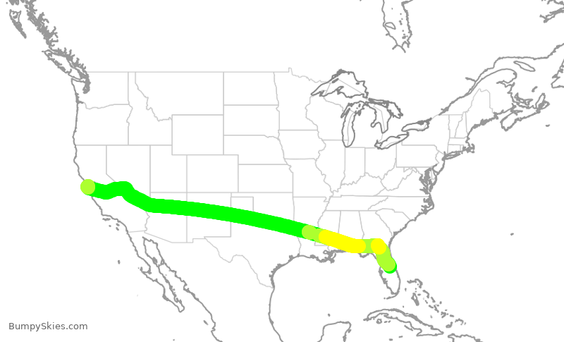 Turbulence forecast map for UAL1947, SFO to MCO