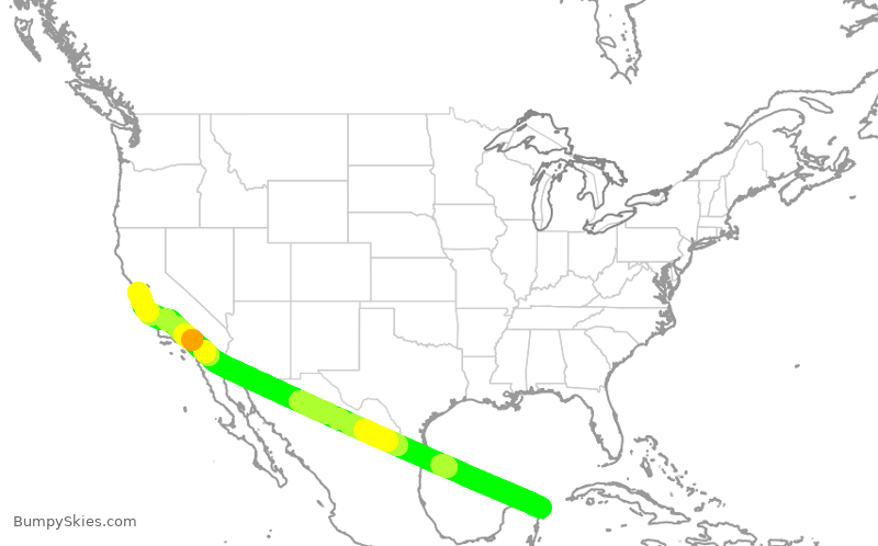 Turbulence forecast map for UAL1948, CUN to SFO