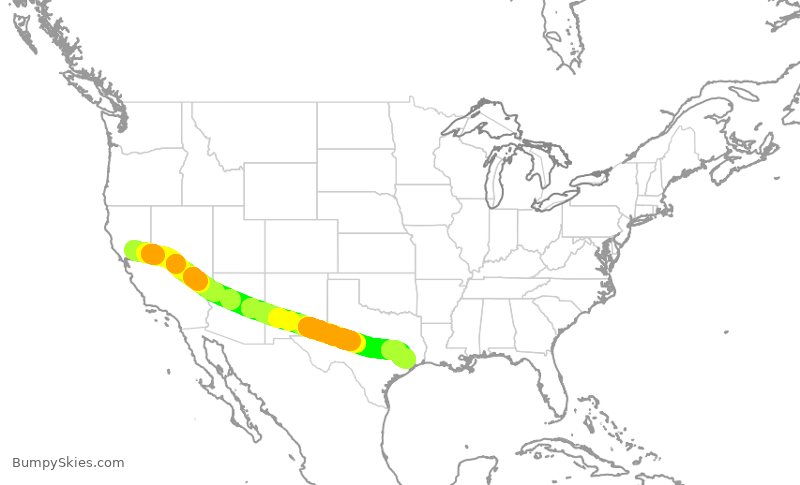 Turbulence forecast map for UAL1949, SMF to IAH
