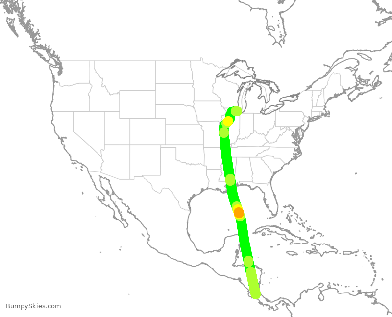 Turbulence forecast map for UAL1952, SJO to ORD