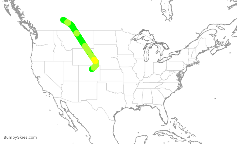 Turbulence forecast map for UAL1953, YYC to DEN