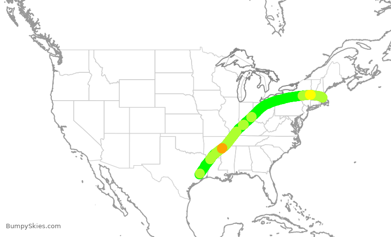 Turbulence forecast map for UAL1957, IAH to BOS