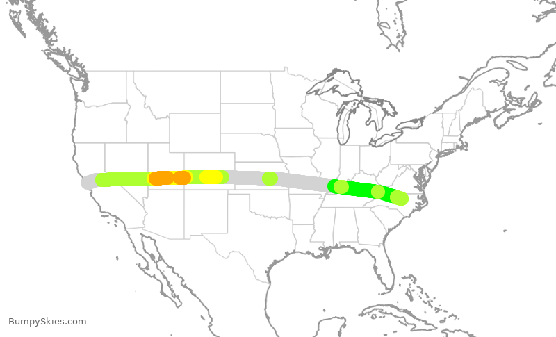 Turbulence forecast map for UAL1960, SFO to RDU