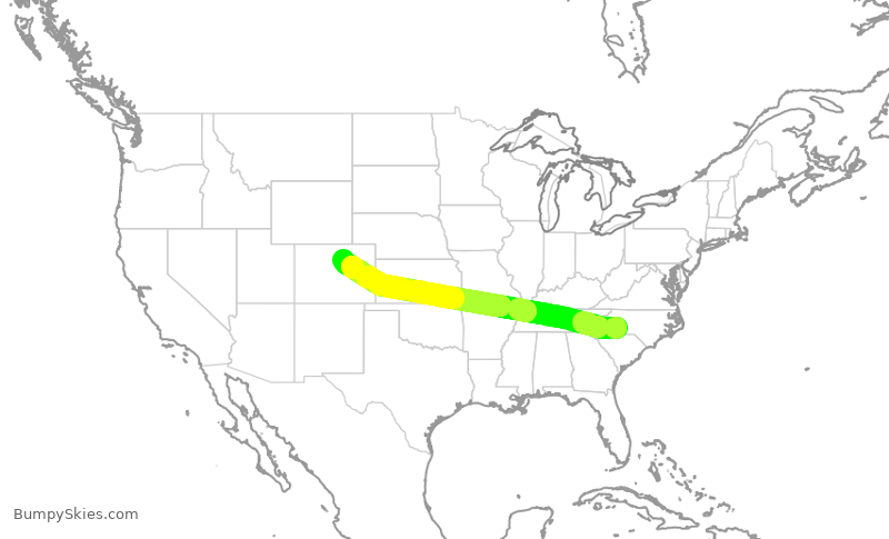 Turbulence forecast map for UAL1963, CLT to DEN