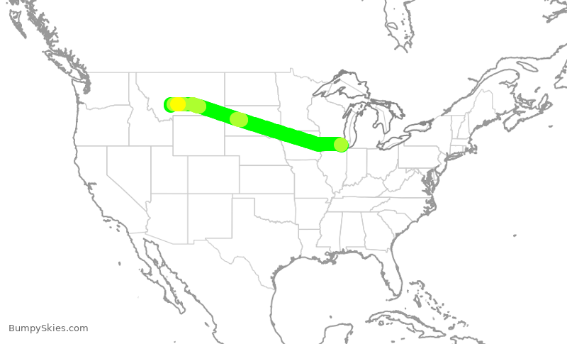 Turbulence forecast map for UAL1965, ORD to BZN