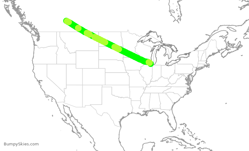Turbulence forecast map for UAL1968, YYC to ORD