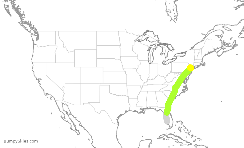 Turbulence forecast map for UAL1968, RSW to EWR