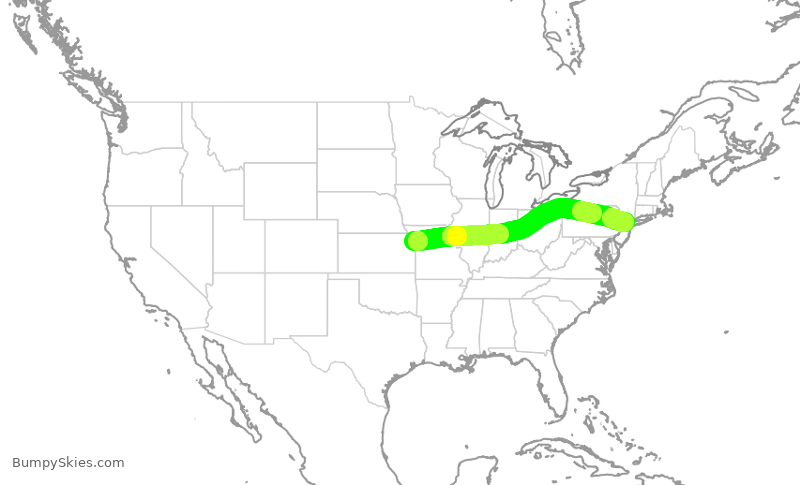 Turbulence forecast map for UAL1969, MCI to EWR