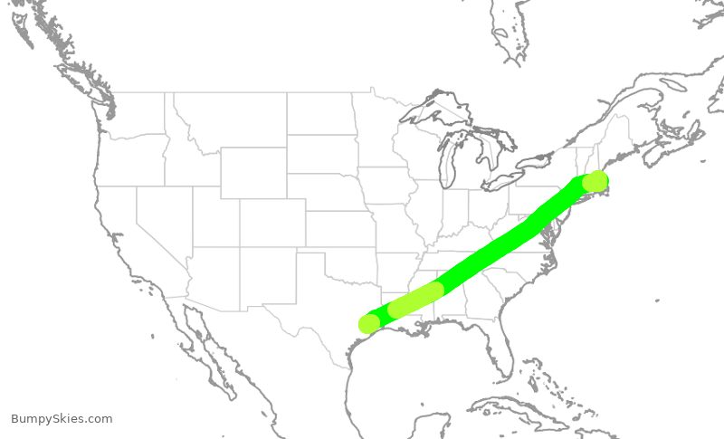 Turbulence forecast map for UAL1976, BOS to IAH